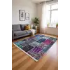 Gri Çok Renkli Patchwork Desenli Modern Salon Halısı BLG3804