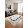 Gri Baklava Desen Çerçeveli Bambu Halı, Yıkanabilir Salon Halısı
