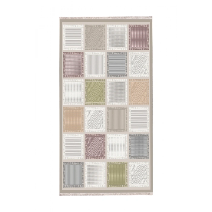 Blghome Pastel Renk Kare Desen Dekoratif Halı