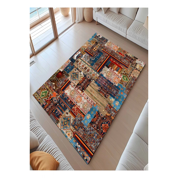 Blghome Patcwork Desen Dijital Baskı Dekoratif Halı