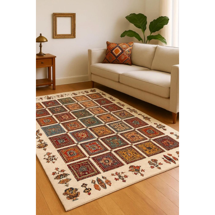 Blghome Etnik Desen Renkli Modern Halı Dekoratif Kilim