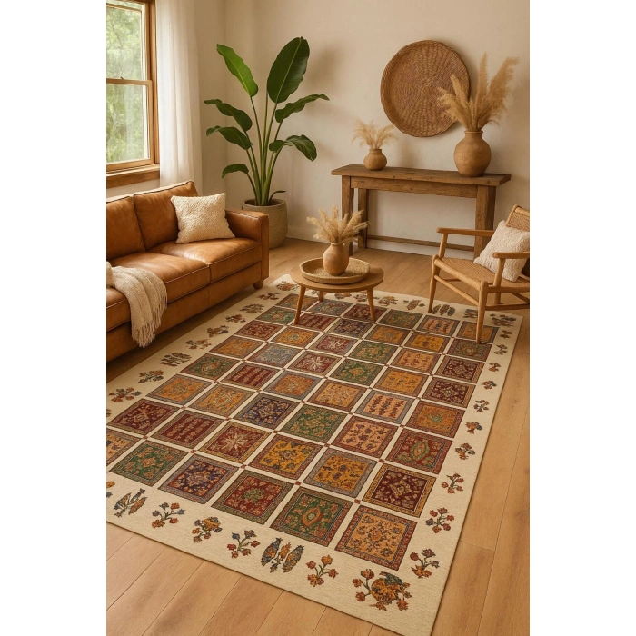 Blghome Etnik Desen Renkli Modern Halı Dekoratif Kilim