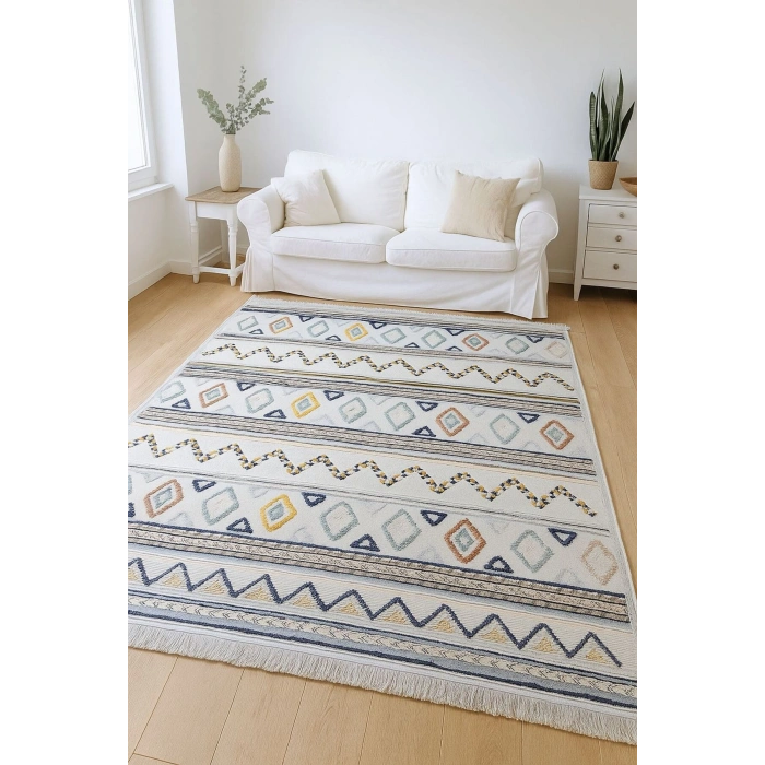 İskandinav Motifli Renkli Baklava Desen Tasarım Modern Halı Dekoratif Kilim