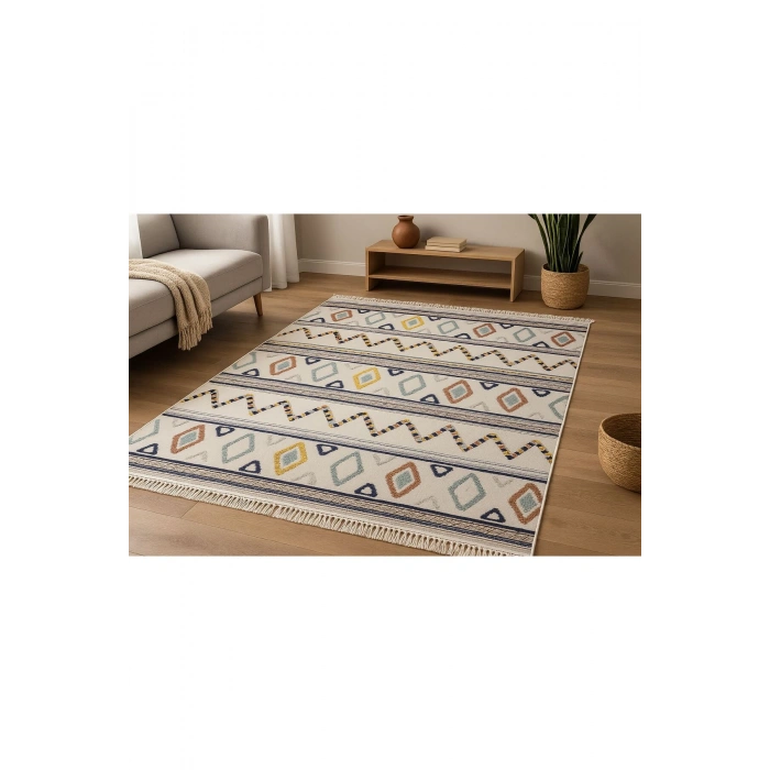 İskandinav Motifli Renkli Baklava Desen Tasarım Modern Halı Dekoratif Kilim