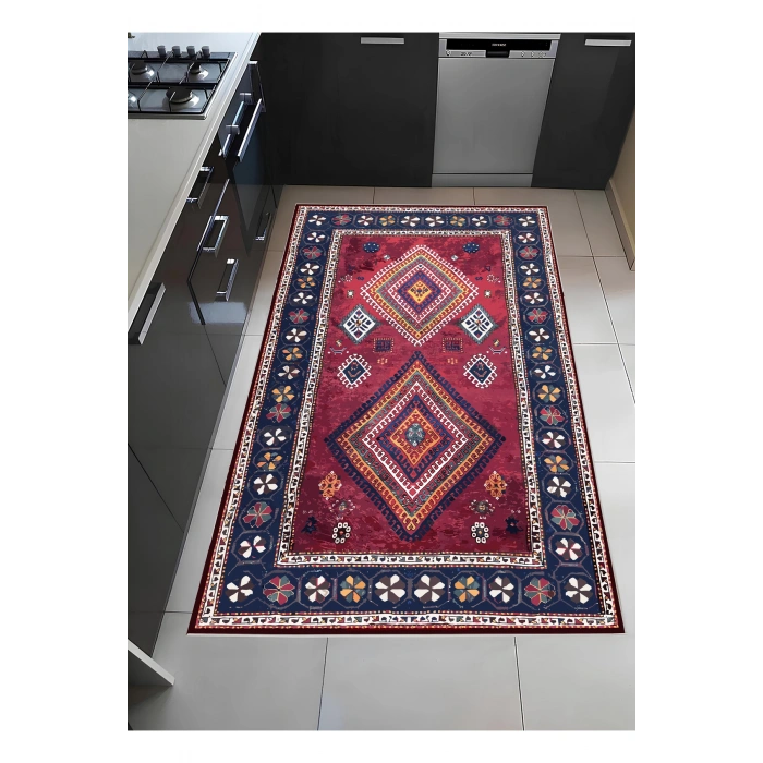 Çerçeve Motif Detaylı Etnik Desen Renk Uyum Modern Halı Dekoratif Kilim