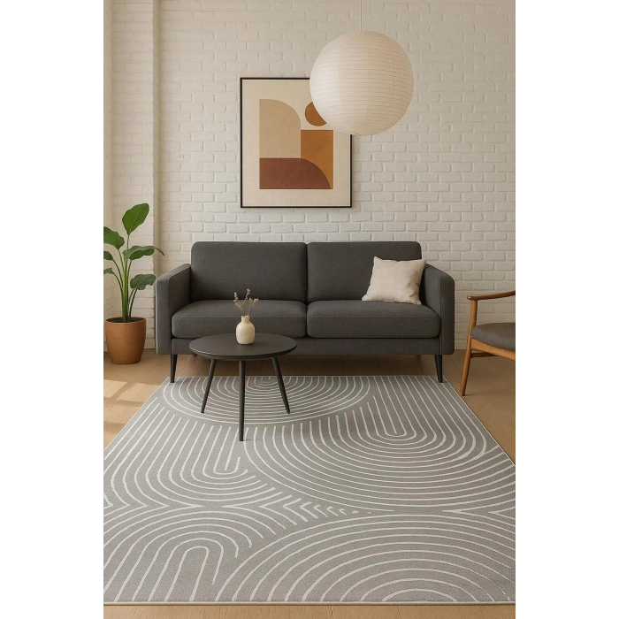 Gri Zemin Bohem Tarz Modern Halı Dekoratif Kilim