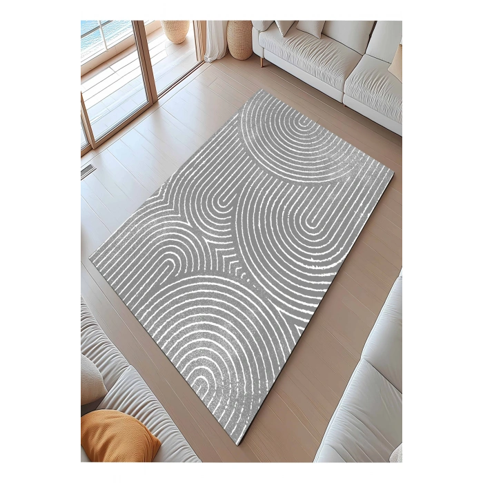 Gri Zemin Bohem Tarz Modern Halı Dekoratif Kilim