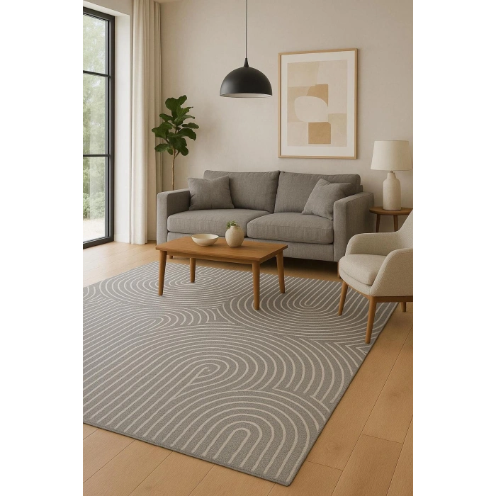 Gri Zemin Bohem Tarz Modern Halı Dekoratif Kilim