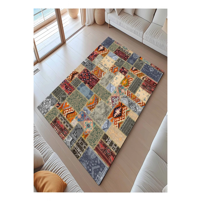 Renkli Patcwork Desen Modern Halı Dekoratif Kilim