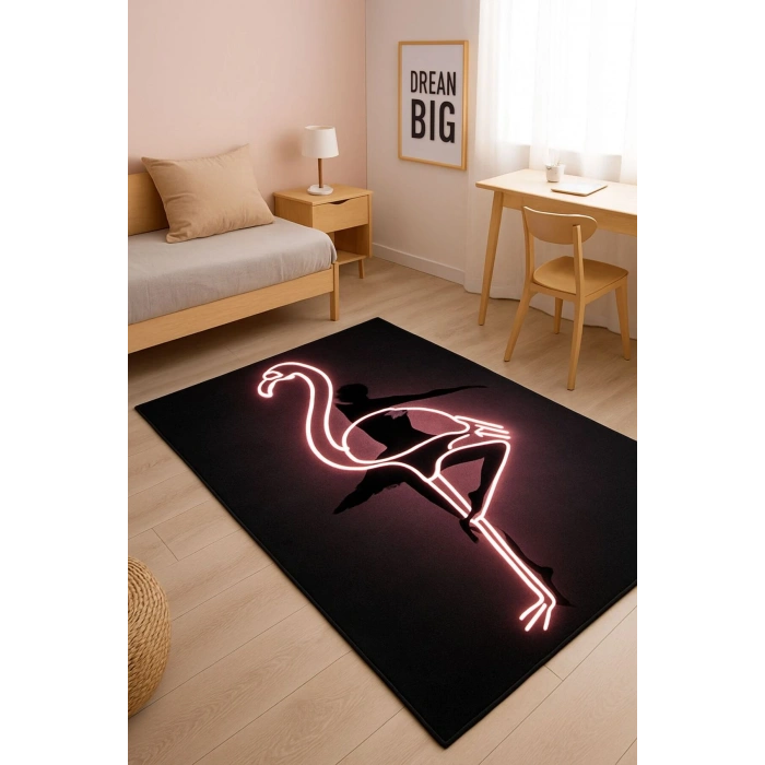 Yansıma Işık Görünümlü Flamingo Özel Tasarım Modern Halı Dekoratif Kilim