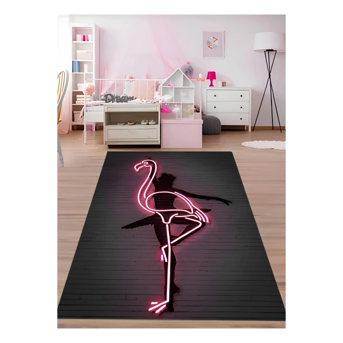 Yansıma Işık Görünümlü Flamingo Özel Tasarım Modern Halı Dekoratif Kilim