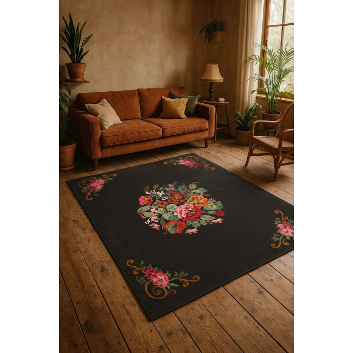 Çiçek Motifli Modern Halı Dekoratif Kilim