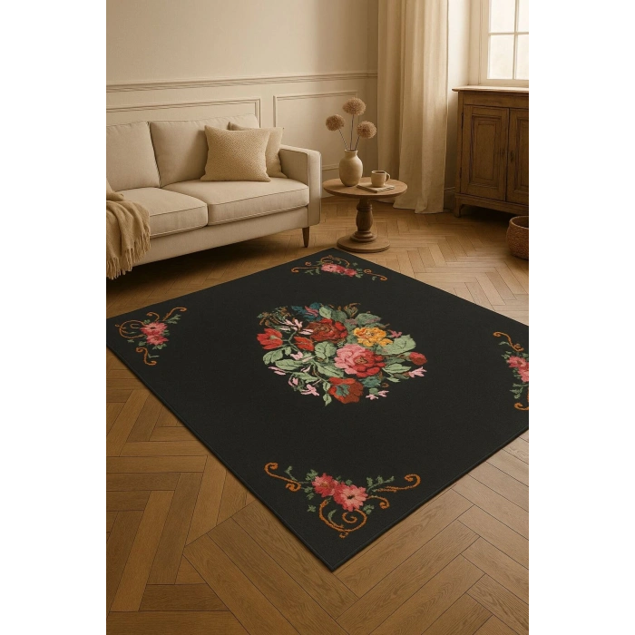 Çiçek Motifli Modern Halı Dekoratif Kilim