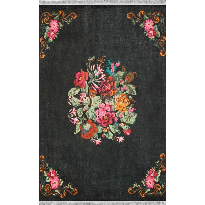 Çiçek Motifli Modern Halı Dekoratif Kilim