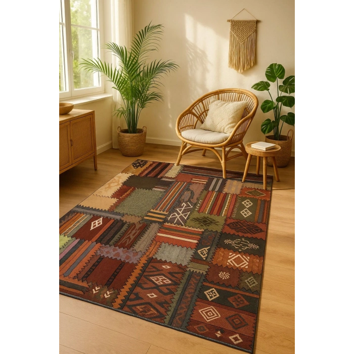 Patcwork Desen Renkli Modern Halı Dekoratif Kilim