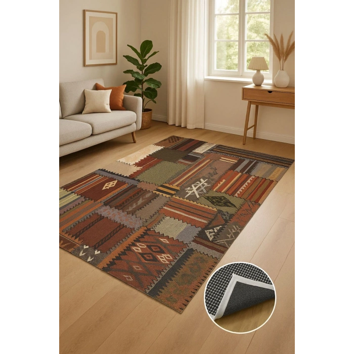 Patcwork Desen Renkli Modern Halı Dekoratif Kilim