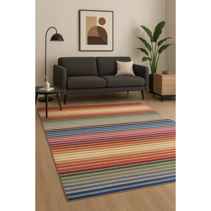 Renkli Çizgiler Modern Halı Dekoratif Kilim
