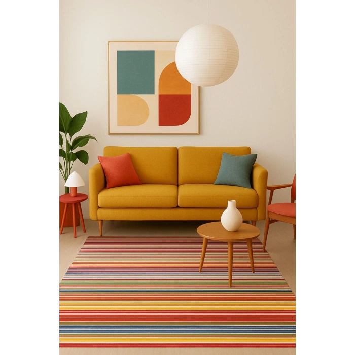 Renkli Çizgiler Modern Halı Dekoratif Kilim