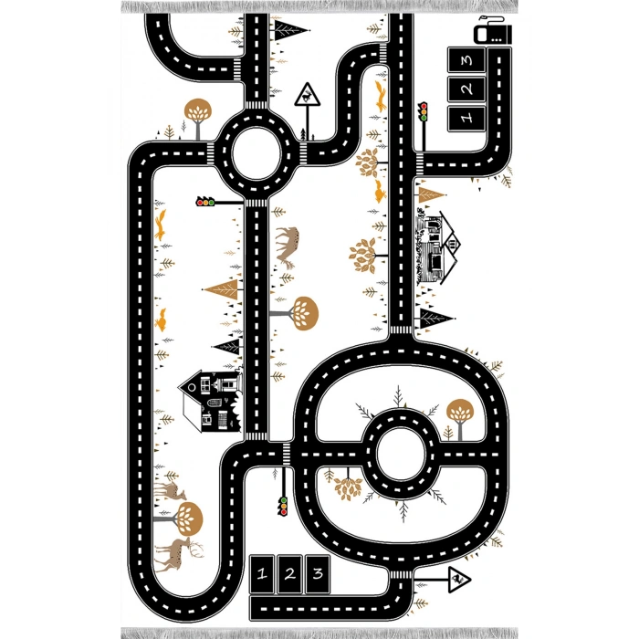 Siyah Yol Şeritli Çocuk Odası Oyun Halısı