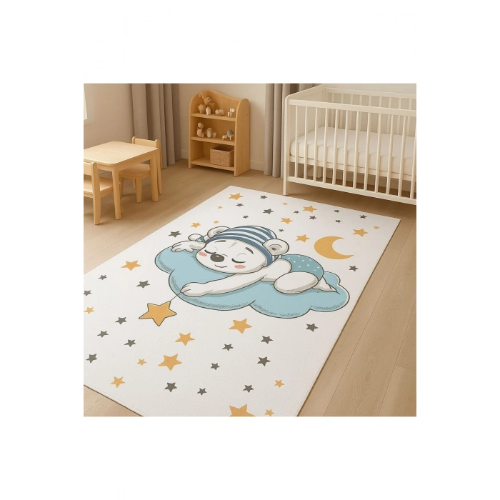 Uyuyan Ayıcık ve Yıldızlar Çocuk Odası Halısı