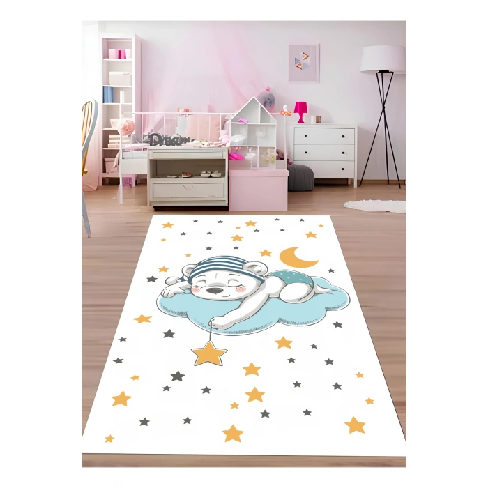 Uyuyan Ayıcık ve Yıldızlar Çocuk Odası Halısı