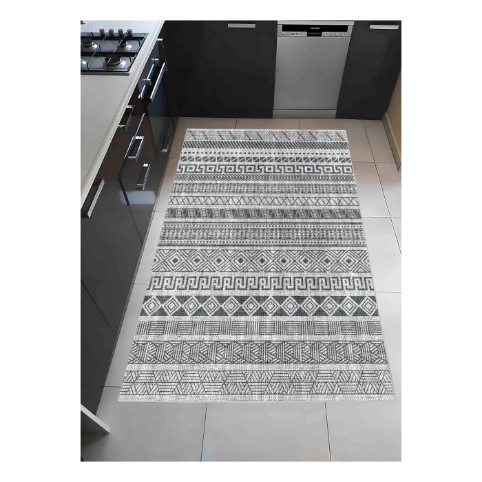Gri Renk Etnik Desen Modern Halı Dekoratif Kilim