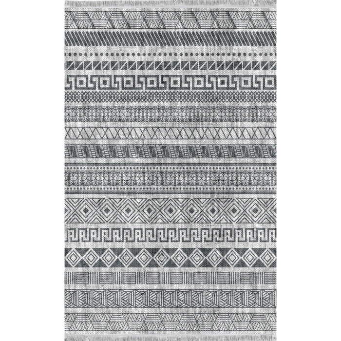 Gri Renk Etnik Desen Modern Halı Dekoratif Kilim