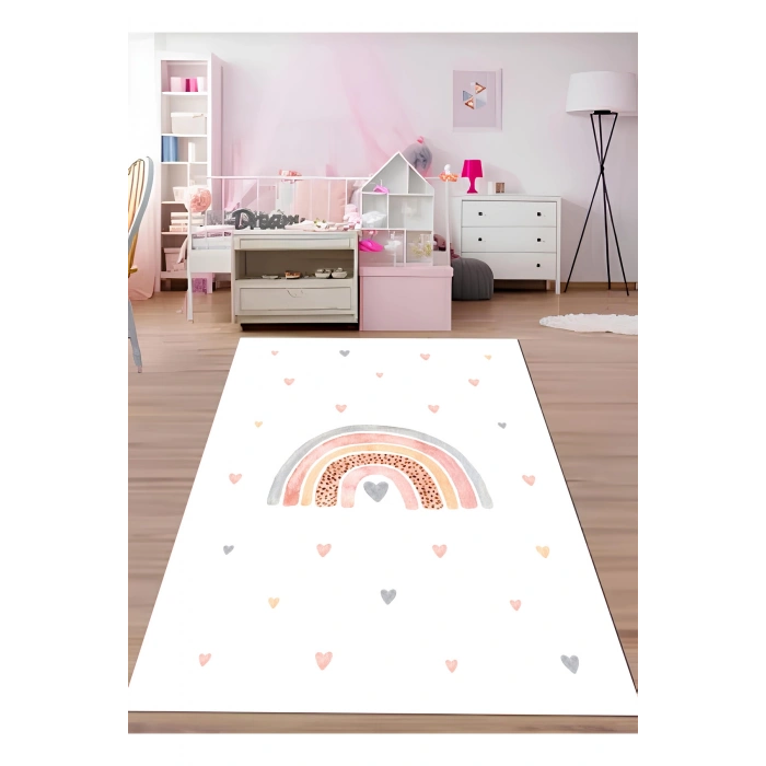 Gökkuşağı ve Renkli Kalpler Çocuk Odası Halısı