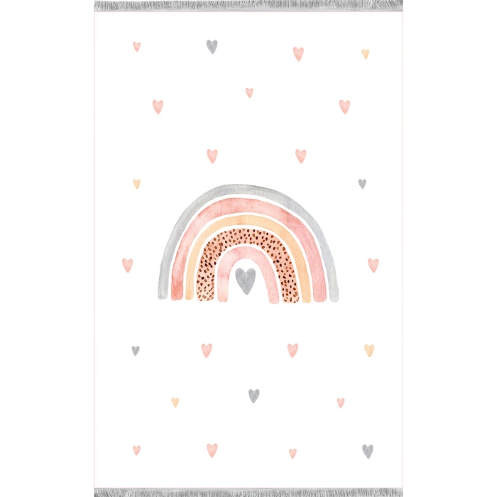 Gökkuşağı ve Renkli Kalpler Çocuk Odası Halısı