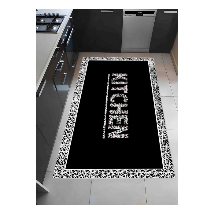 Siyah Renk Kitchen Mutfak Halısı Dekoratif Kilim