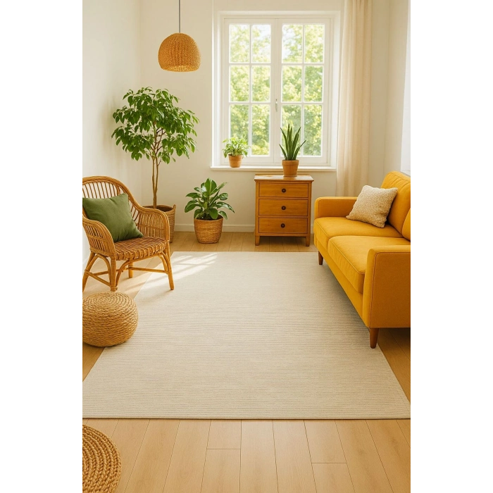 Modern Halı Dekoratif Kilim Krem Renk