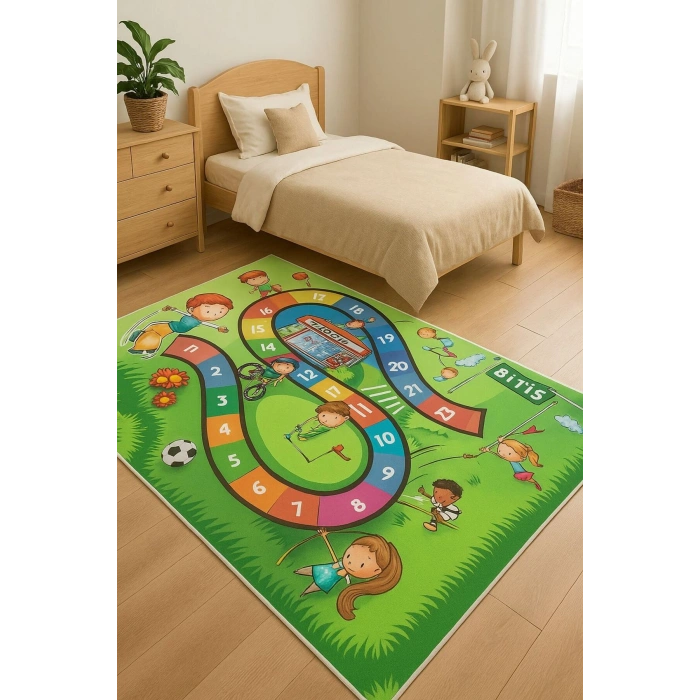 Yarış Pisti Çocuk Odası Oyun Halısı Yeşil