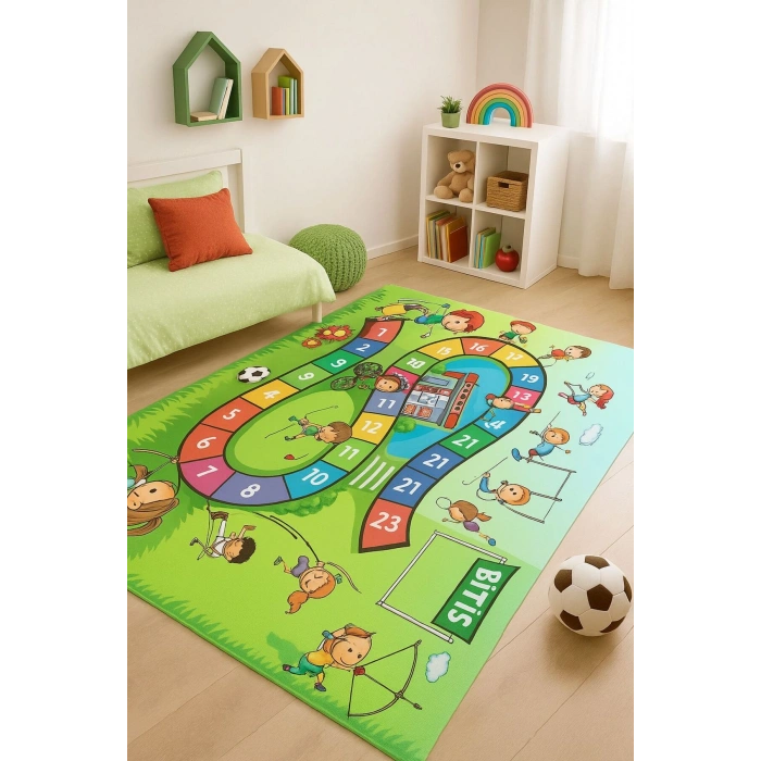 Yarış Pisti Çocuk Odası Oyun Halısı Yeşil