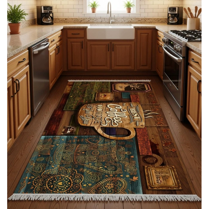 Coffee Time Dekoratif Mutfak Halısı