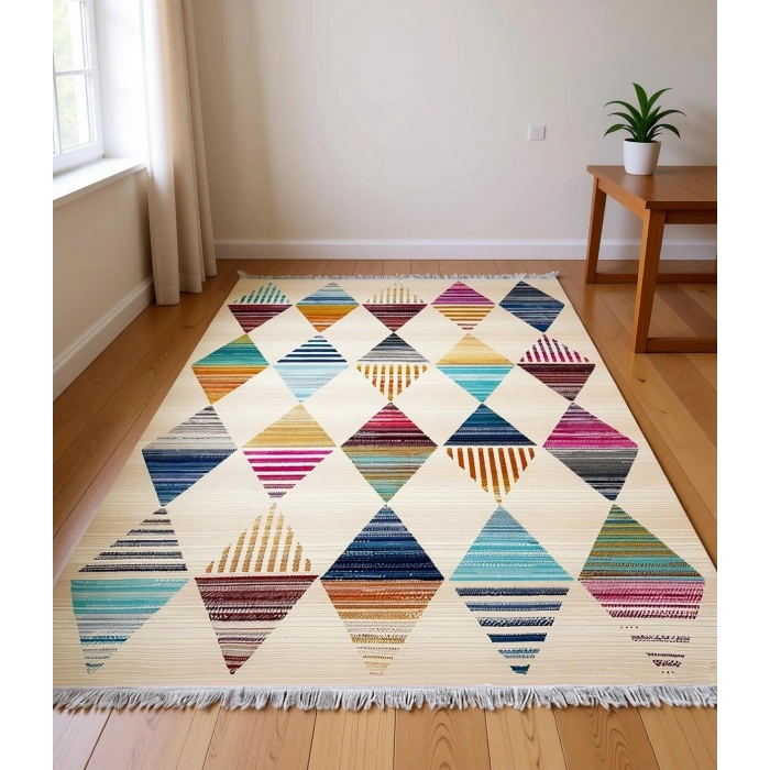 Renkli Geometrik Desenler Tasarım Modern Halı Dekoratif Kilim