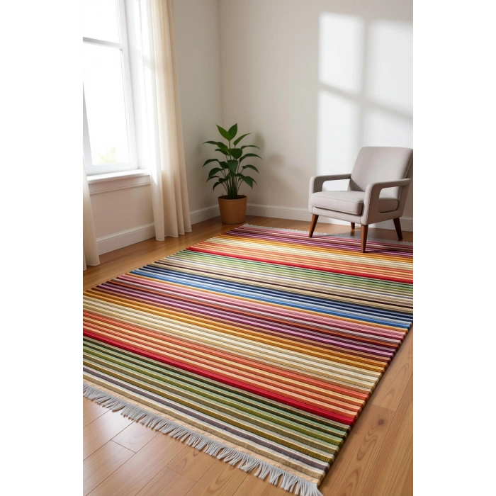 Renkli Çizgiler Modern Halı Dekoratif Kilim