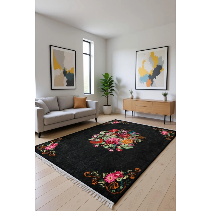 Çiçek Motifli Modern Halı Dekoratif Kilim