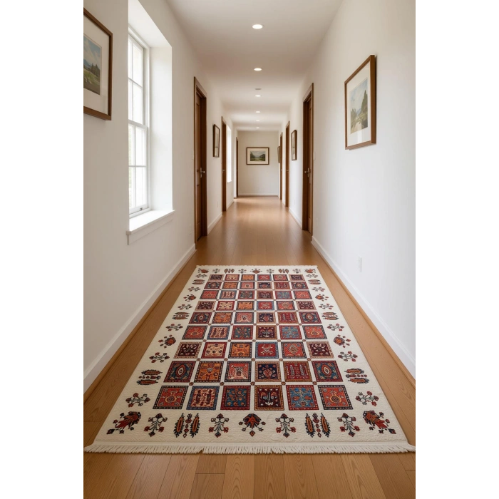 Blghome Etnik Desen Renkli Modern Halı Dekoratif Kilim