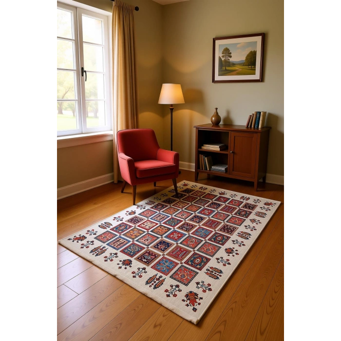 Blghome Etnik Desen Renkli Modern Halı Dekoratif Kilim