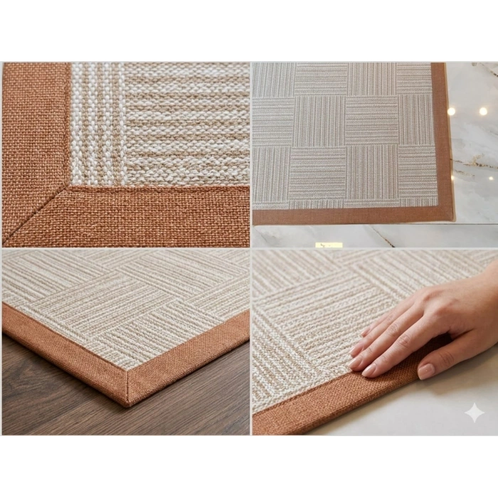 BLG Home Lüks Kumaş Bordürlü Tasarım Leke Tutmaz Silinebilir Sisal Halı 6016