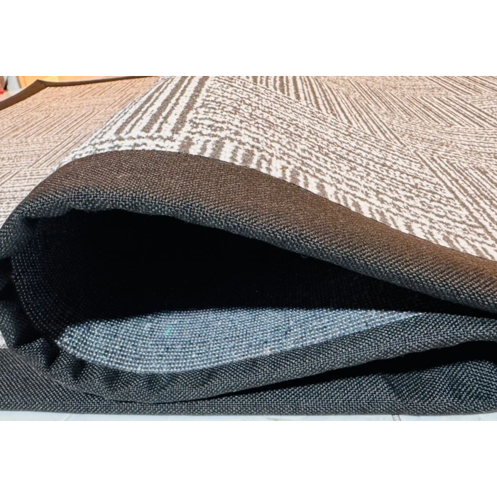 BLG Home Lüks Kumaş Bordürlü Tasarım Leke Tutmaz Silinebilir Sisal Halı 6015 Kemik-Antrasit