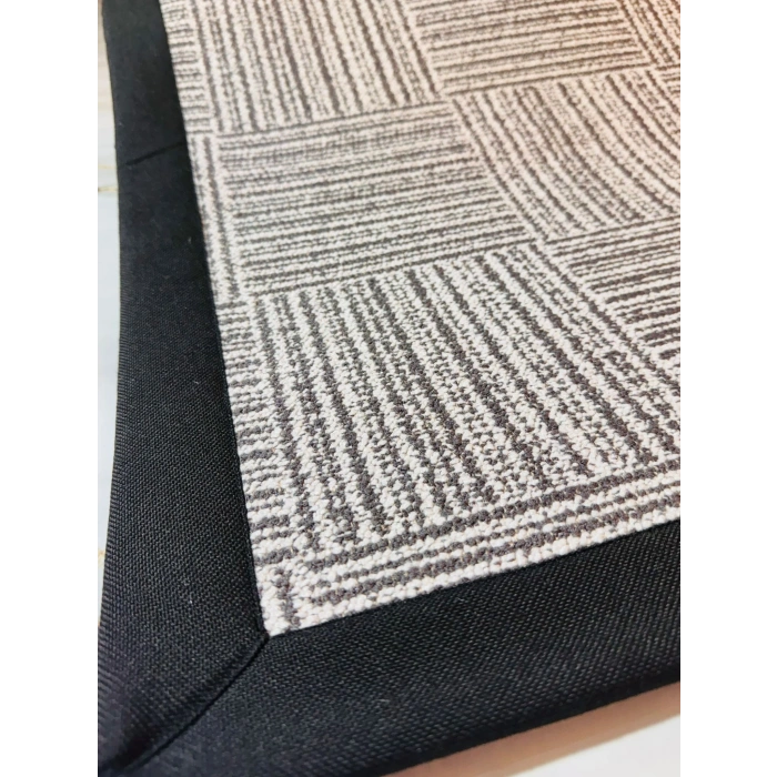 BLG Home Lüks Kumaş Bordürlü Tasarım Leke Tutmaz Silinebilir Sisal Halı 6015 Kemik-Antrasit