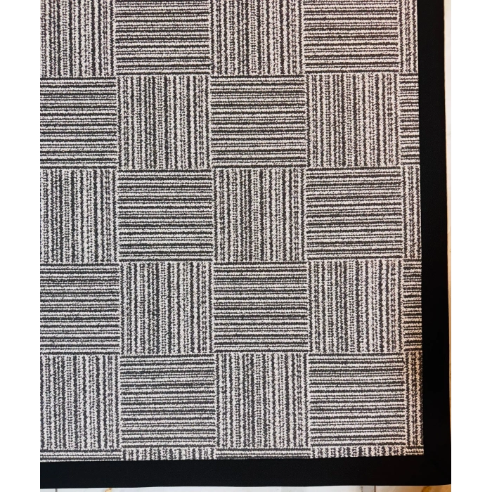 BLG Home Lüks Kumaş Bordürlü Tasarım Leke Tutmaz Silinebilir Sisal Halı 6015 Kemik-Antrasit