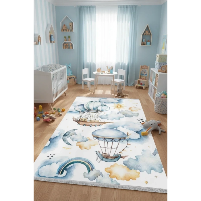 Blghome Bulut ve Uçan Balon Çocuk Odası Halısı
