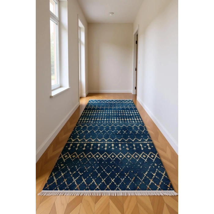 Blghome İndigo Mavi Tasarım Dekoratif Halı