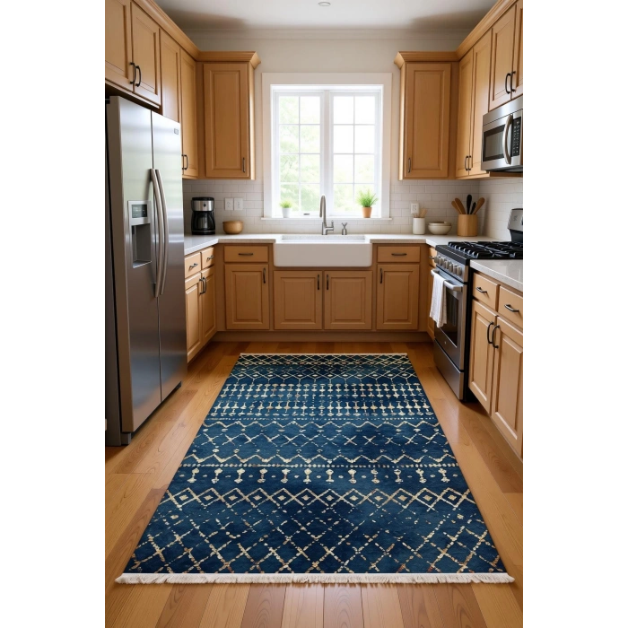 Blghome İndigo Mavi Tasarım Dekoratif Halı