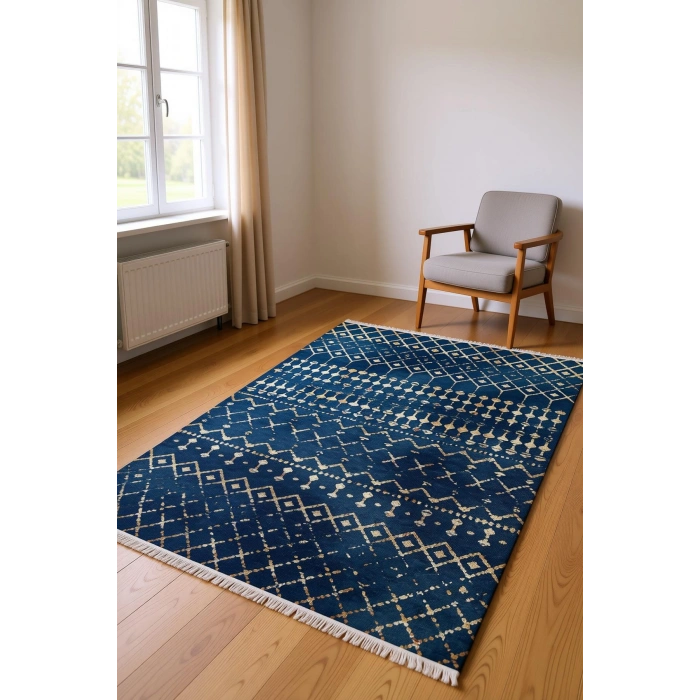 Blghome İndigo Mavi Tasarım Dekoratif Halı