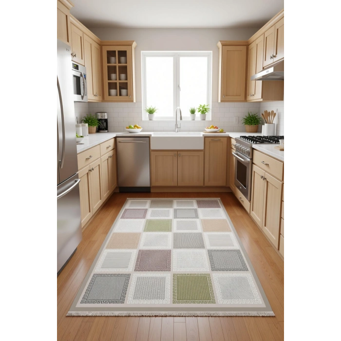 Blghome Pastel Renk Kare Desen Dekoratif Halı