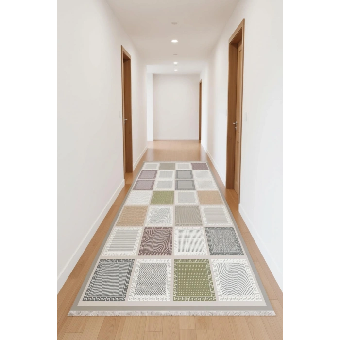 Blghome Pastel Renk Kare Desen Dekoratif Halı