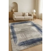 Gri Zemin Mavi Çerçeve Modern Halı Dekoratif Kilim